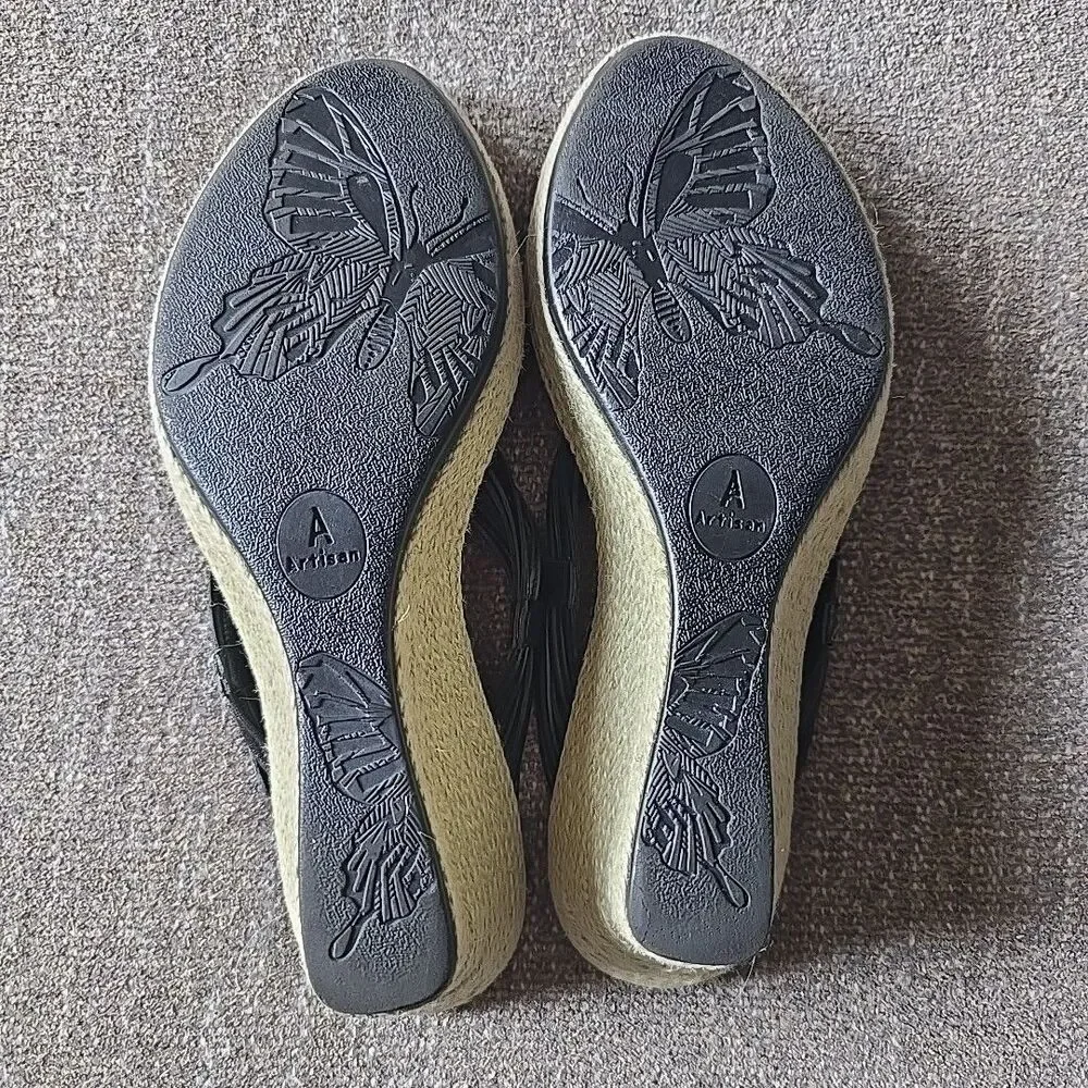 Clarks Artisan Black Leather Wedge Strappy Comfort 87116 Womens Size 8 Sandals - Picture 6 of 6